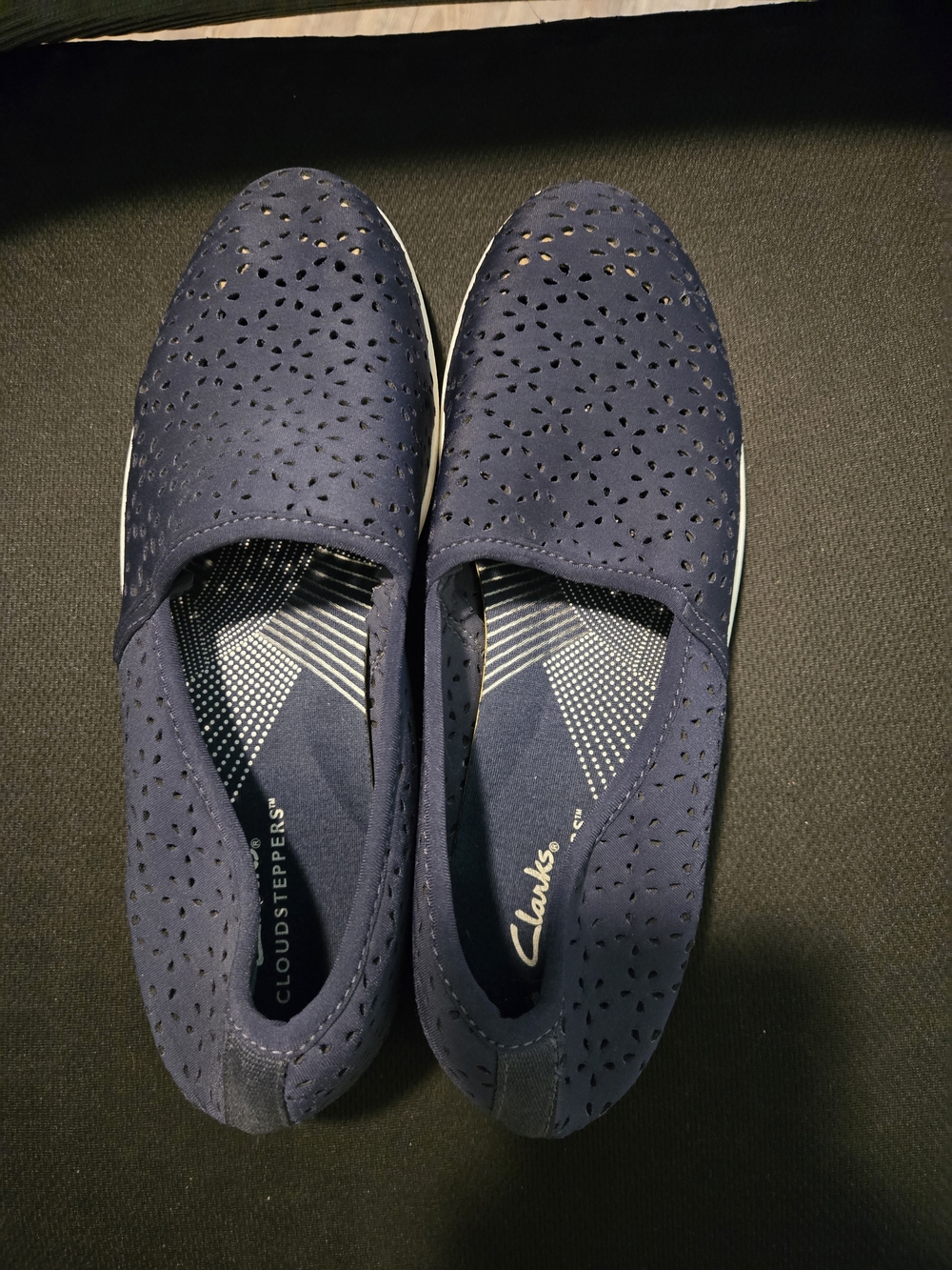 Clarks Navy Perforated Slip-On Flats
